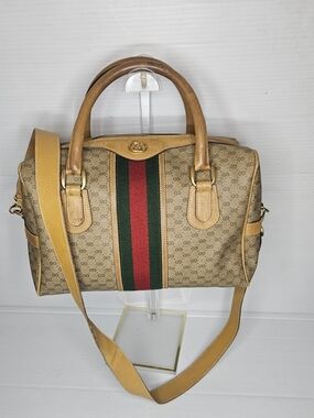 Vintage GUCCI Micro GG Supreme Sherry Line Shoulder Handbag – Beige PVC Canvas